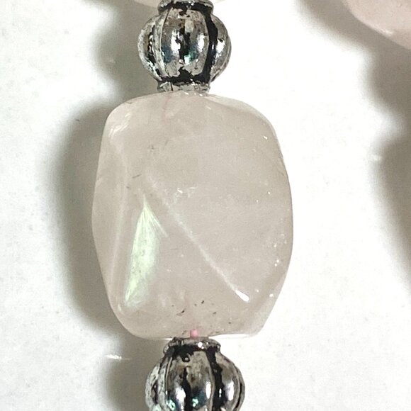 Beaded Diamond-cut Rose Quartz Necklace, Pale Pink Genuine Gemstone Choker - Picture 6 of 10